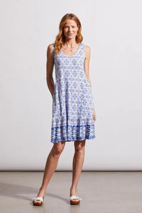 T Blue & White Printed Dress