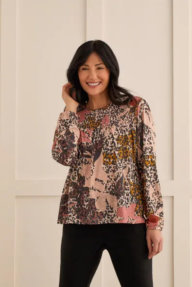 T Printed Top with Smocking