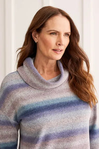 T Stripe Cowl Neck Sweater