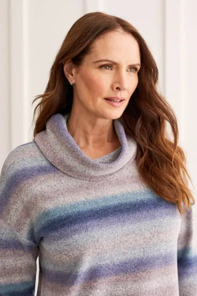 T Stripe Cowl Neck Sweater