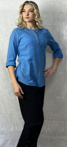 EZZ Kyla 3 Button Front Top: Pineapple or River Blue