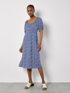 Apricot Spot Milkmaid Dress: Blue