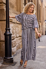 Load image into Gallery viewer, T Dolman Sleeve Striped Linen Top: Black Or Rose
