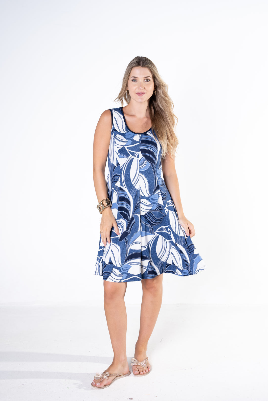 JD Navy Printed Fit & Flare Dress