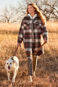 Red Longline Boucle Plaid Shacket