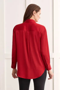 T Flowy Satin Button up Shirt: Red