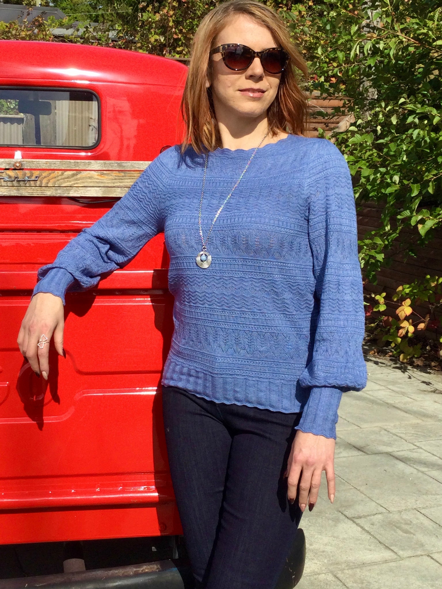 Red scalloped sweater sales