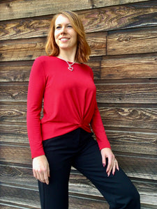 T French Terry Knot Top: REd, Powell River, BC