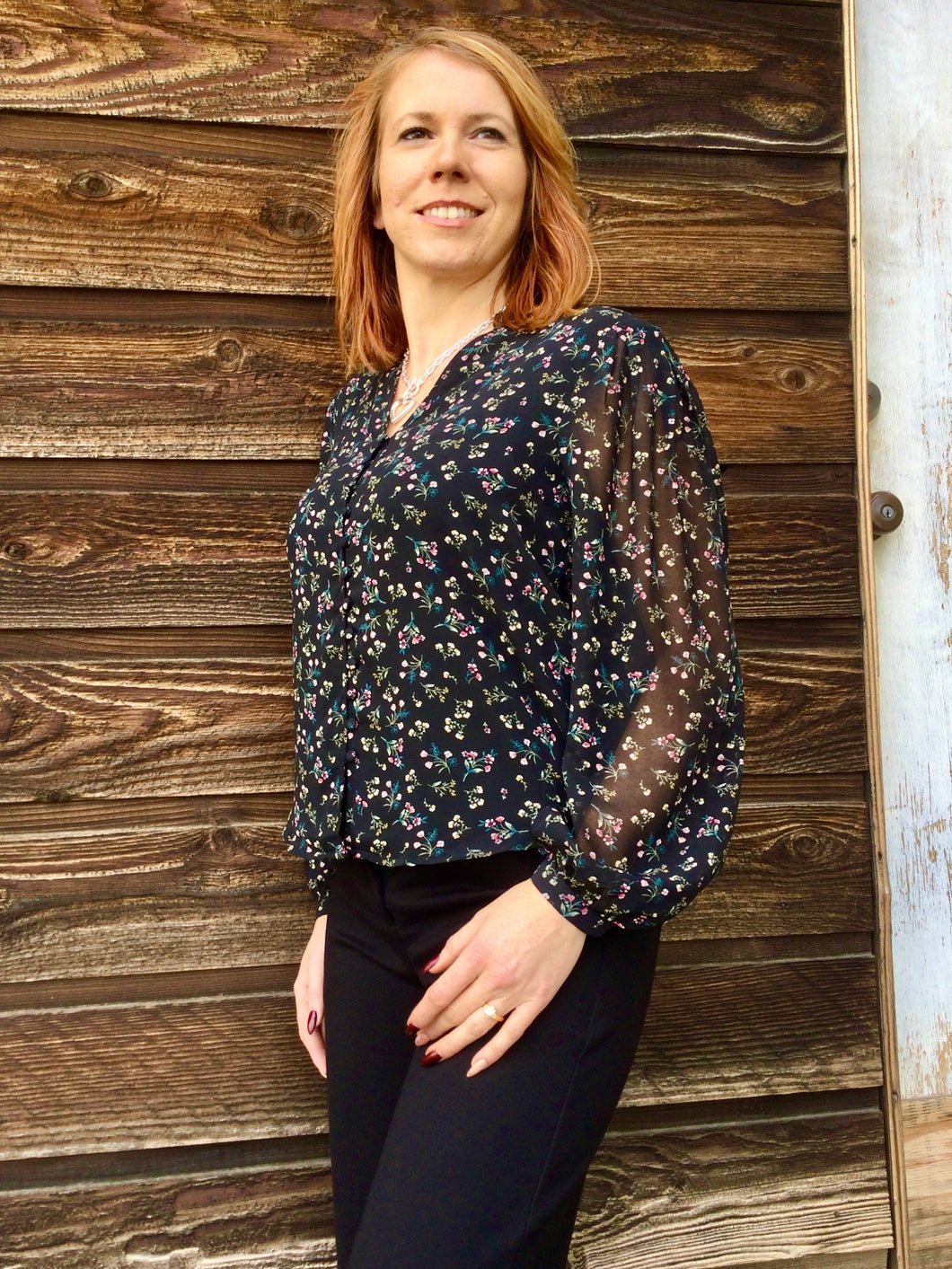 Apricot Floral Top in Black, Powell River, BC
