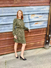 Load image into Gallery viewer, Long Sleeve Printed Dress: Olive
