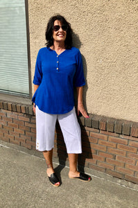 EZZ Kyla 3 Button Front Top: Pineapple or River Blue