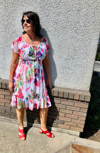 NU Short Sleeve Smocked Dress: Floral, Powell River, BC