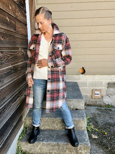 Red Longline Boucle Plaid Shacket