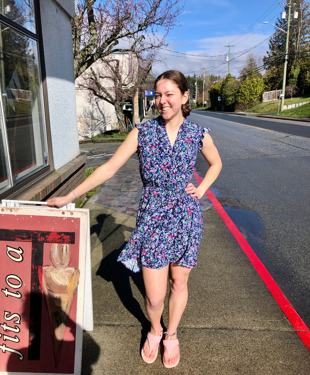 Garden Layer Ditsy Dress: navy/lilac, Powell River, BC