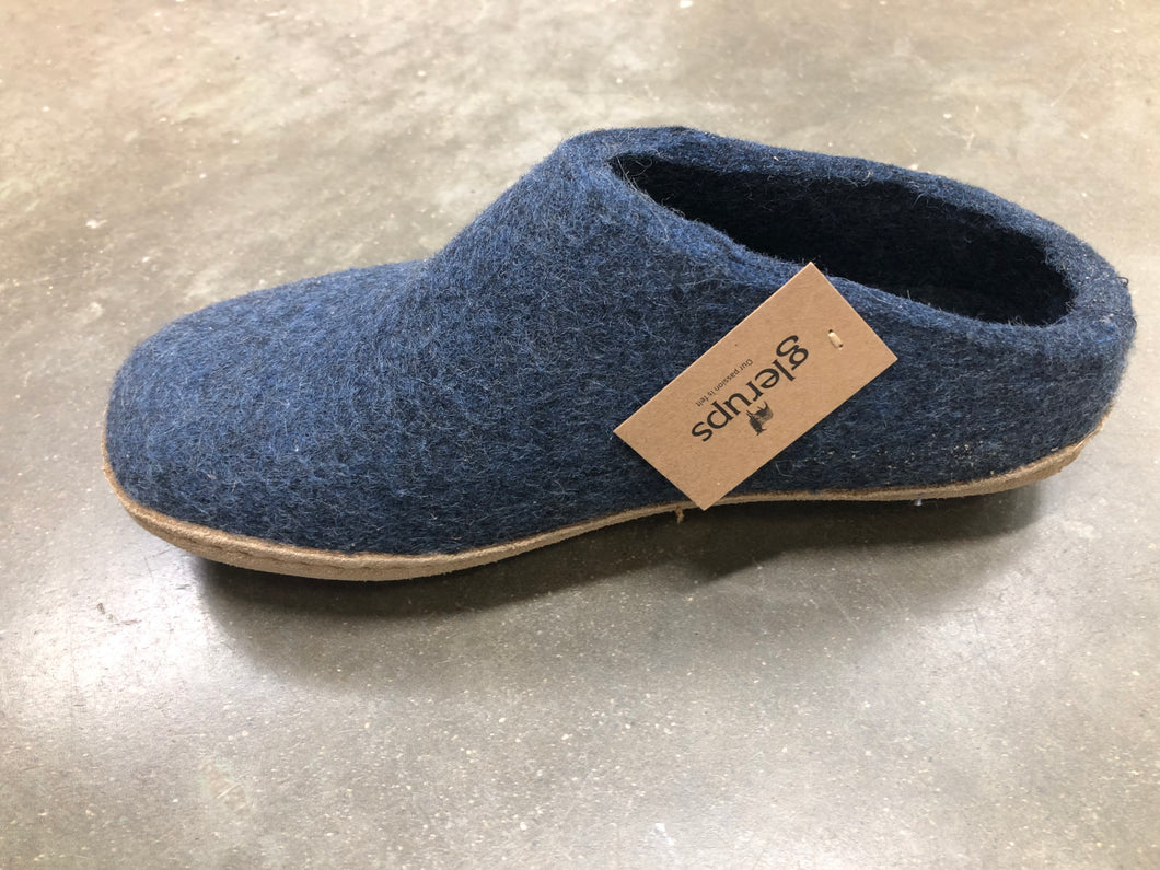 Glerups Slippers SLIDES with Leather Soles: DENIM