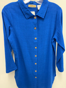 EZZ Mieke Button Front Shirt: White or Evening Blue