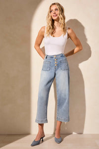 T Audrey Denim Light Wash Crop with Exposed Buttons