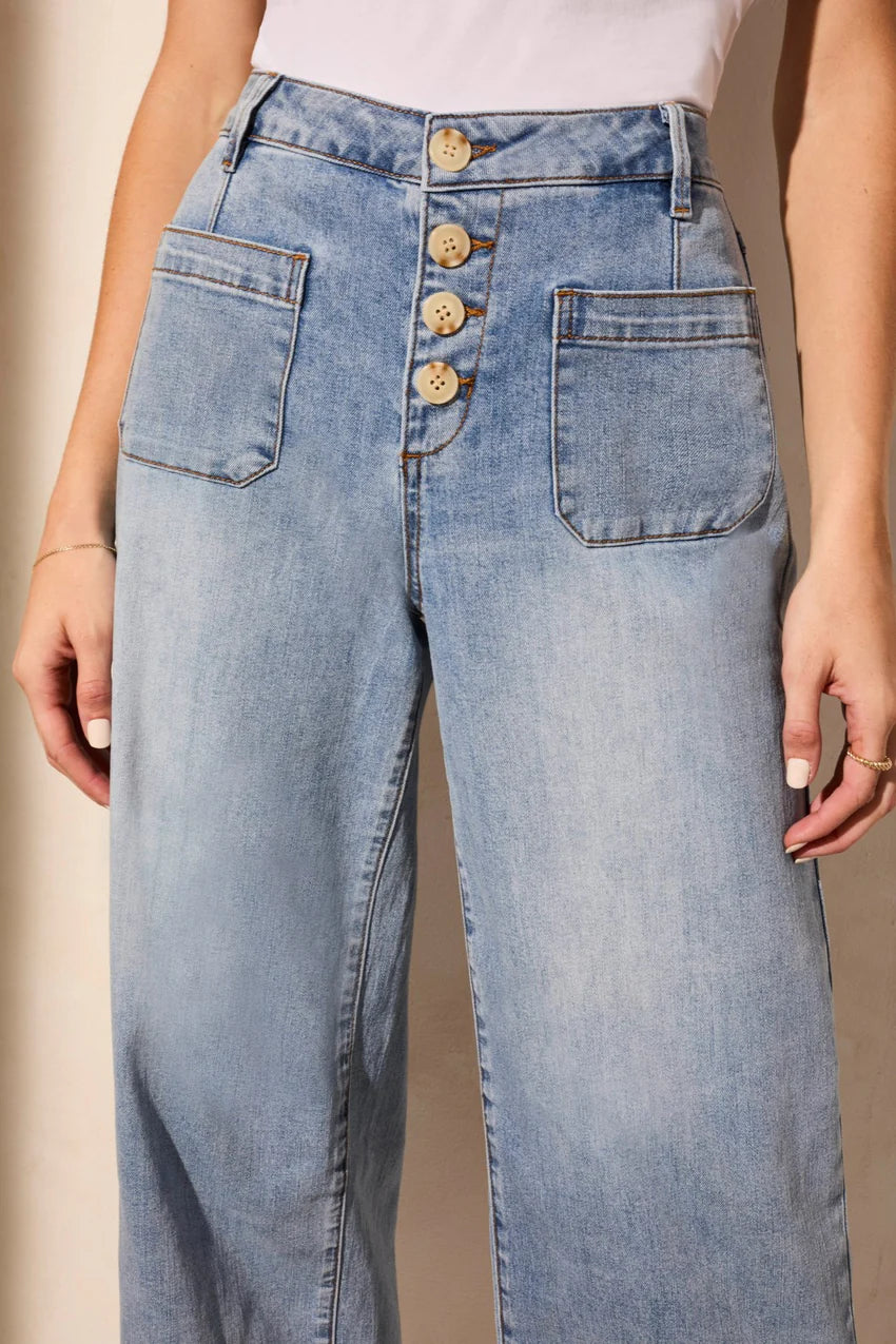 T Audrey Denim Light Wash Crop with Exposed Buttons