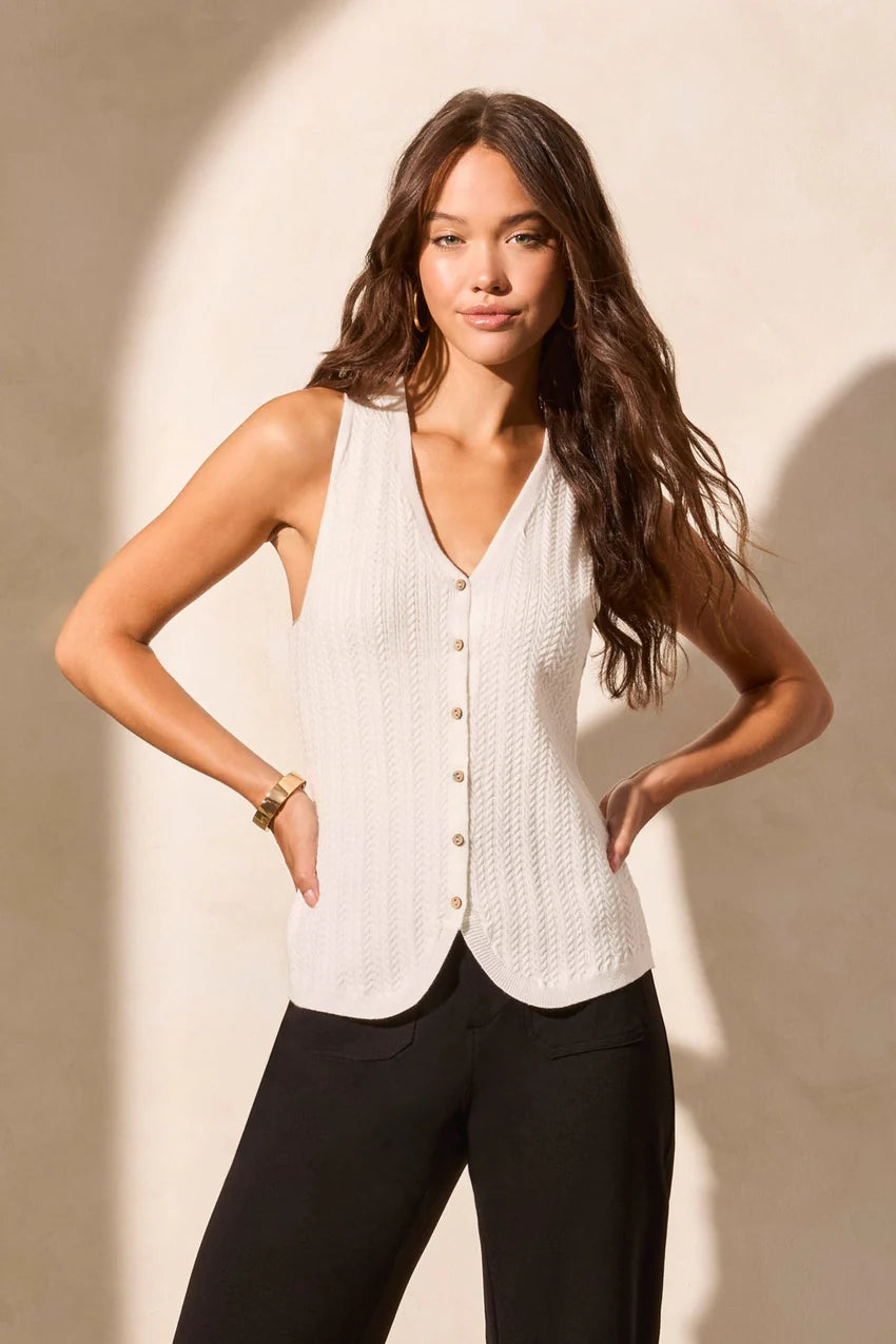 T Knit Tank with Wooden Buttons: White or Blue