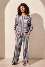 Load image into Gallery viewer, T Dolman Sleeve Striped Linen Top: Black Or Rose
