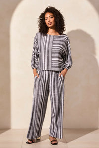 T Dolman Sleeve Striped Linen Top: Black Or Rose