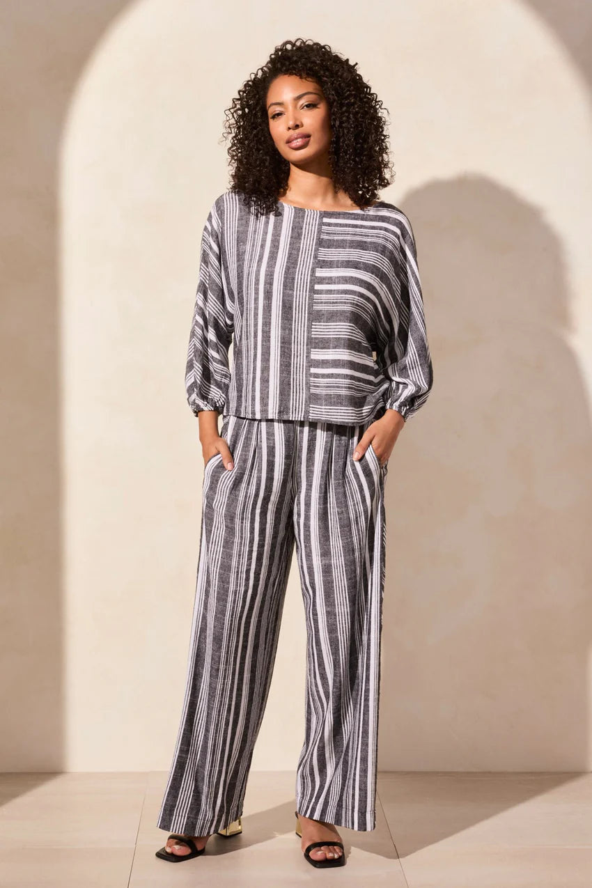 T Linen Stripe Pant: Black