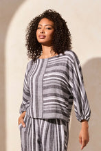 Load image into Gallery viewer, T Dolman Sleeve Striped Linen Top: Black Or Rose
