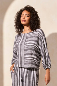 T Dolman Sleeve Striped Linen Top: Black Or Rose