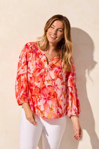 T 3/4 Sleeve Coral Blouse