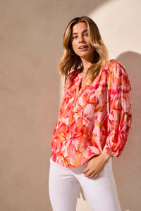 T 3/4 Sleeve Coral Blouse