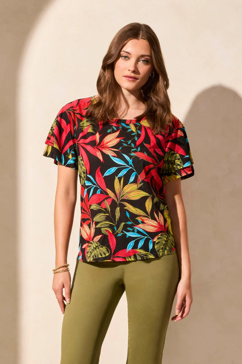 T Linen Floral Red Top