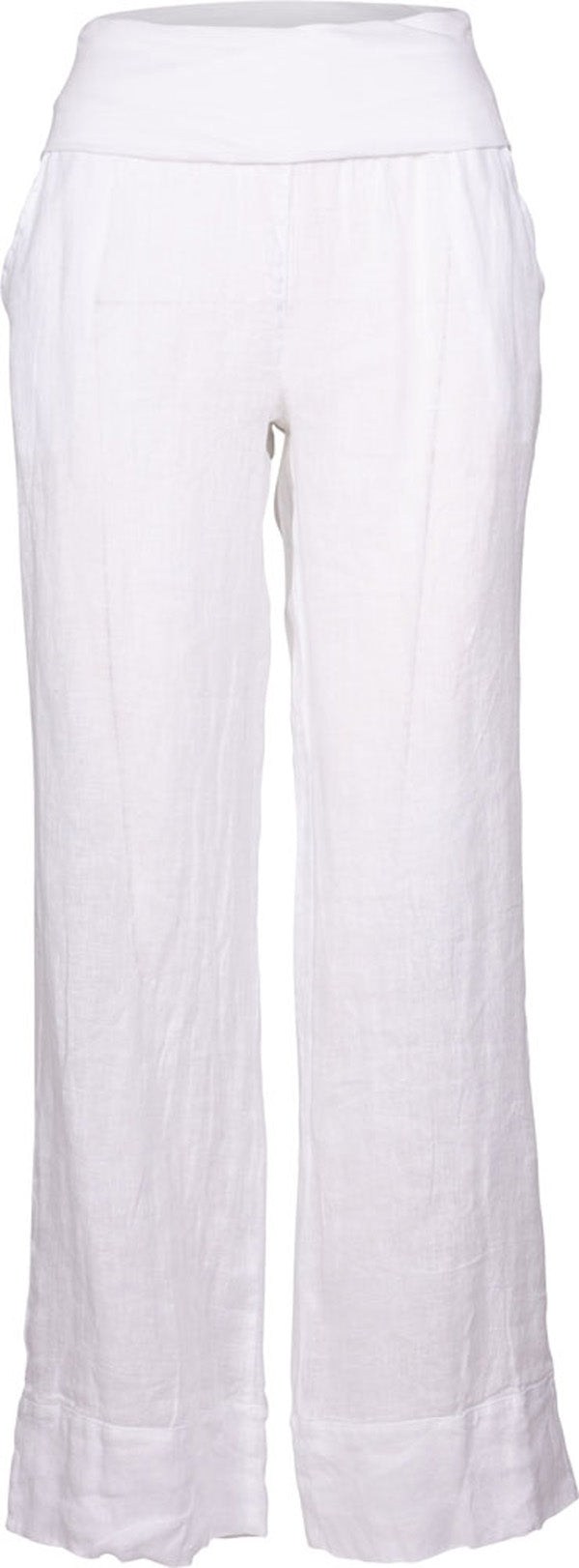 Linen Pant with Comfort Waist band: WHITE