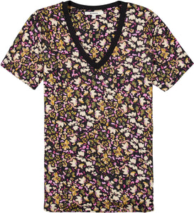 Black V-neck T with Flowerprint