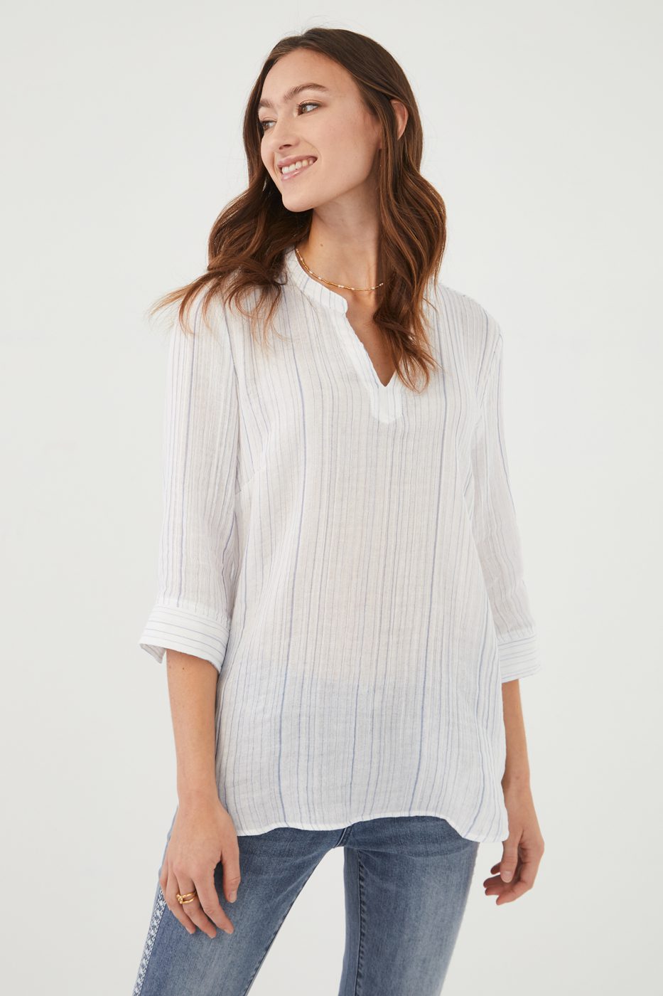 FDJ Cotton 3/4 Texture Tunic : Blue