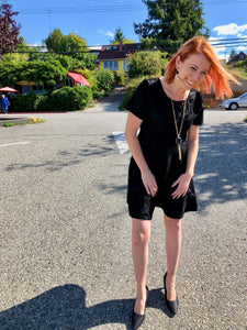 Flocked Black Velvet Dress