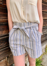 Load image into Gallery viewer, Linen Stripe Shorts with Tie Belt

