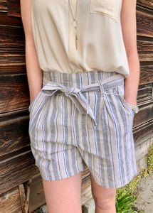 Linen Stripe Shorts with Tie Belt
