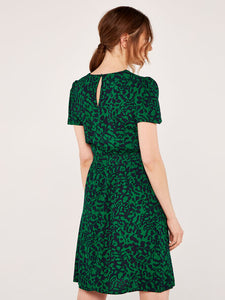 Short Sleeve Green Printed Dress